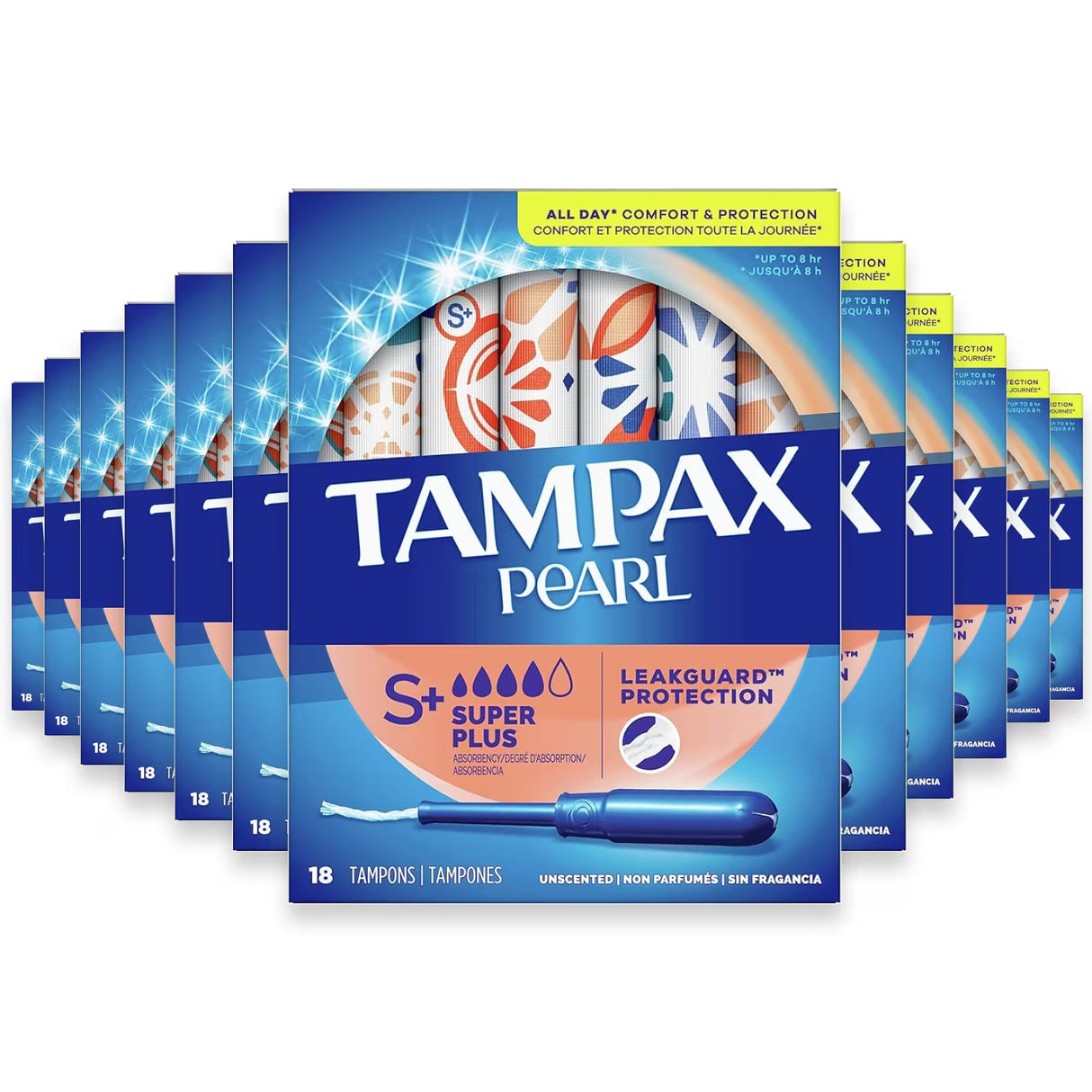 Tampax Pearl Tampons Super Plus, Unscented - 18 Ct - 12 Pack