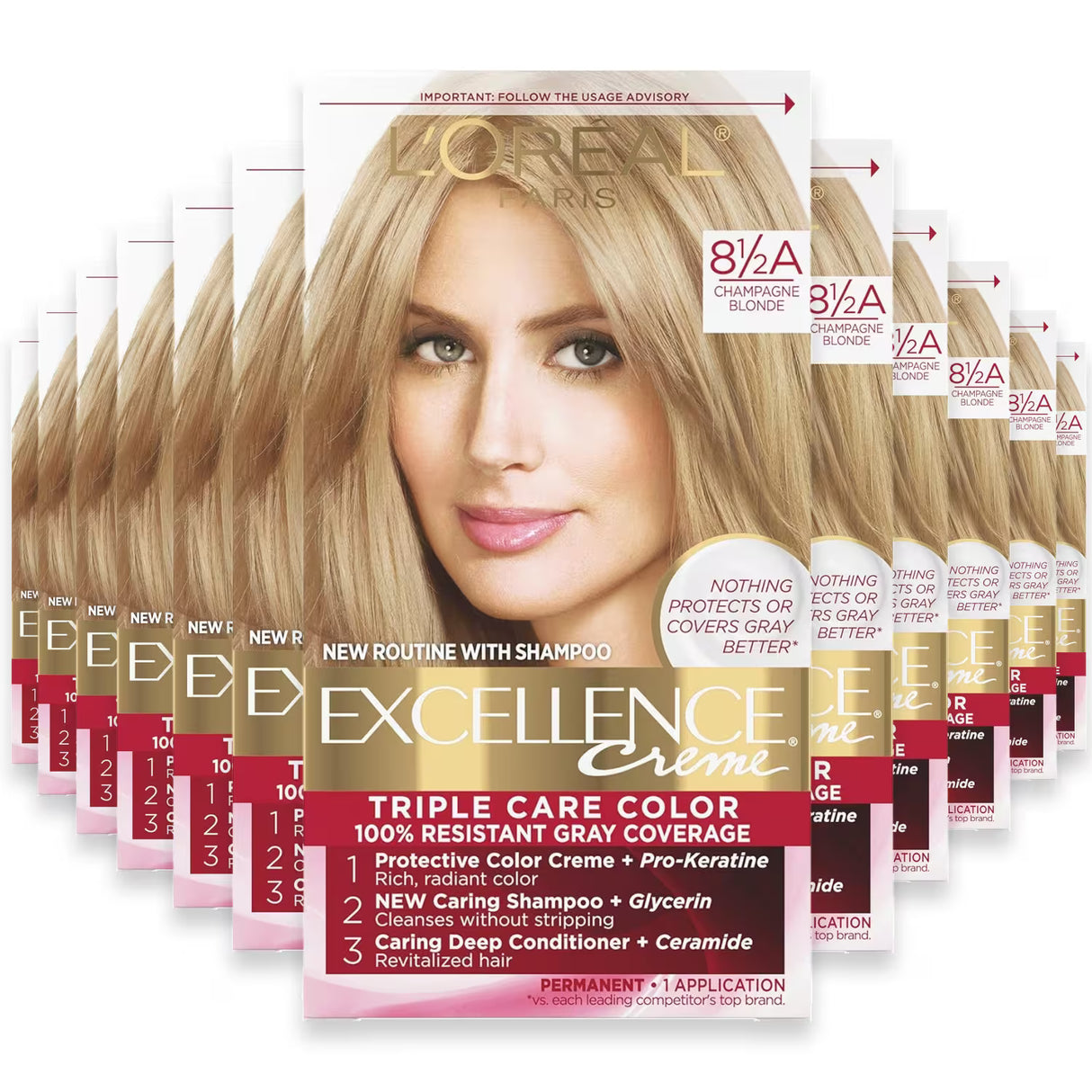 L’Oréal Excellence Creme Hair Color, 8.5A Medium Light Blonde - 12 Pack