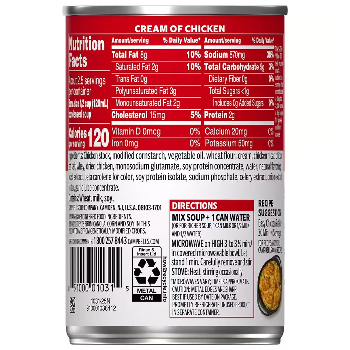 Campbell's Condensed Cream of Chicken Soup – 10.5 oz – 12 Pack - 100 cases pallet