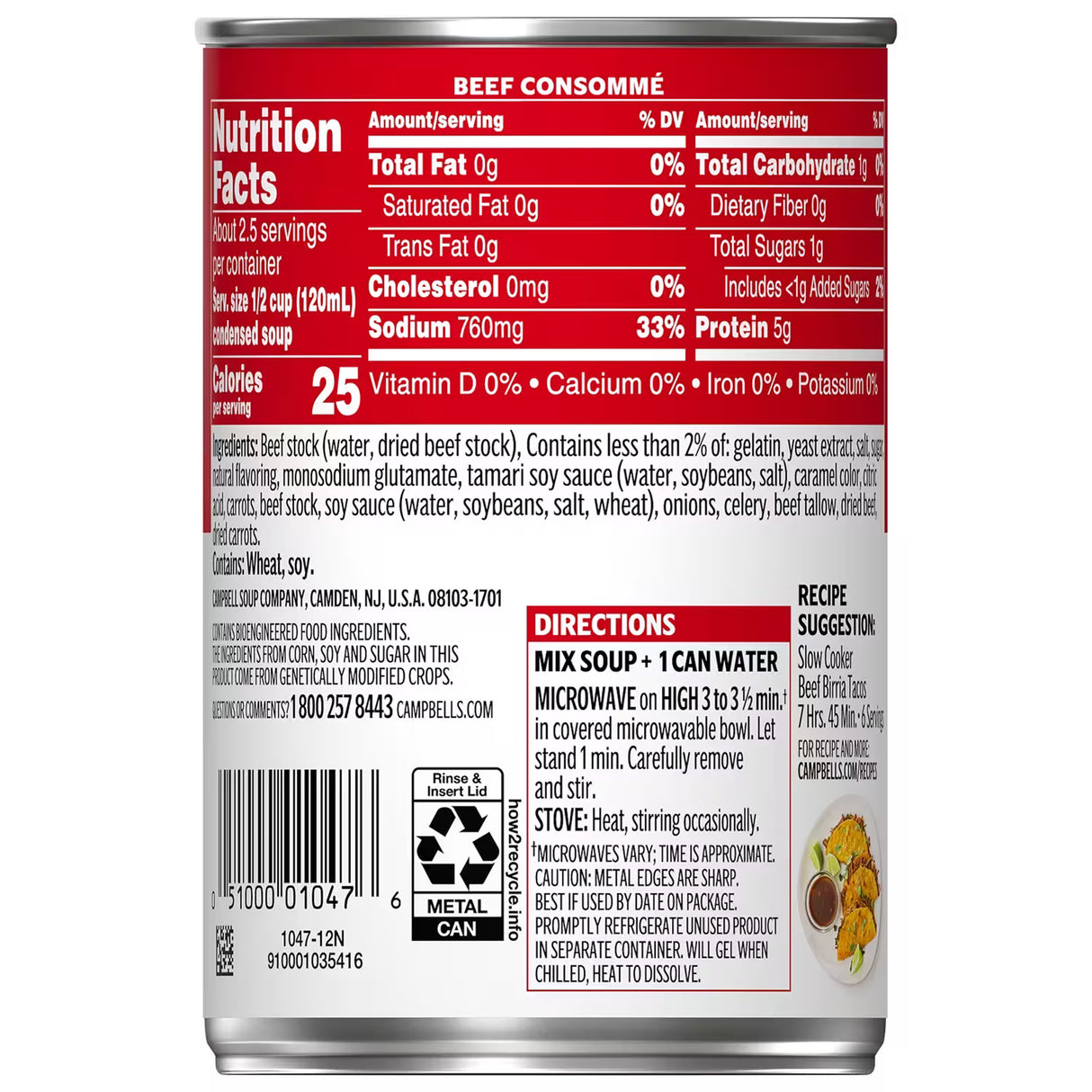 Campbell's Condensed Beef Consommé Soup – 10.5 oz – 12 Pack - 100 cases pallet