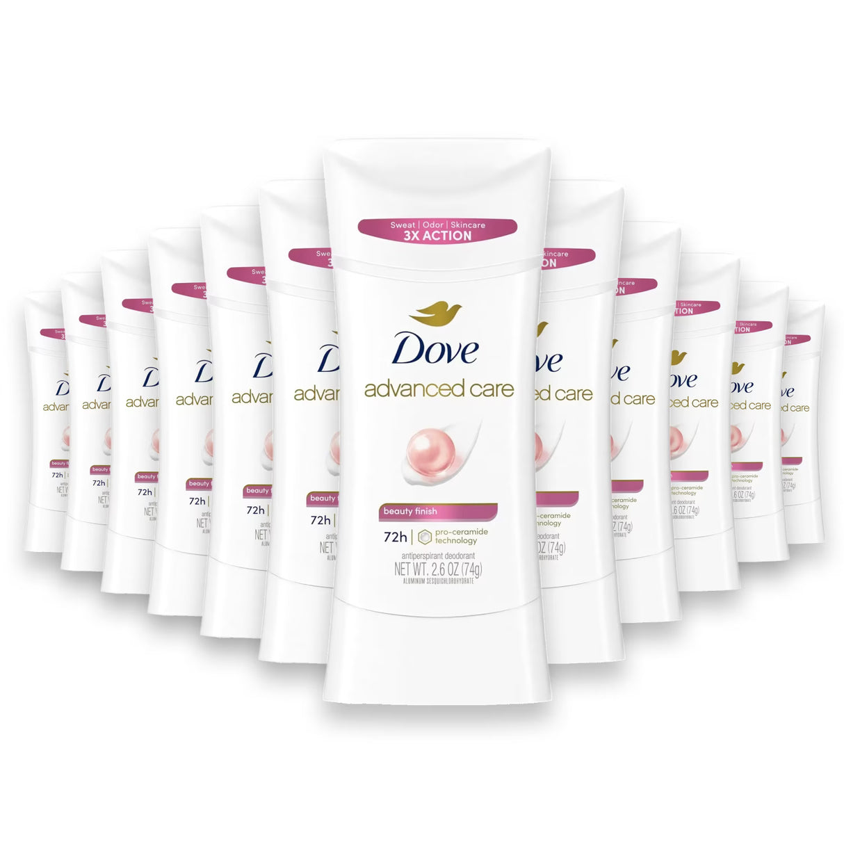Dove -Advanced Care, 48h Antiperspirant Deodorant, Beauty Finish - 2.6 Oz - 12 Pack
