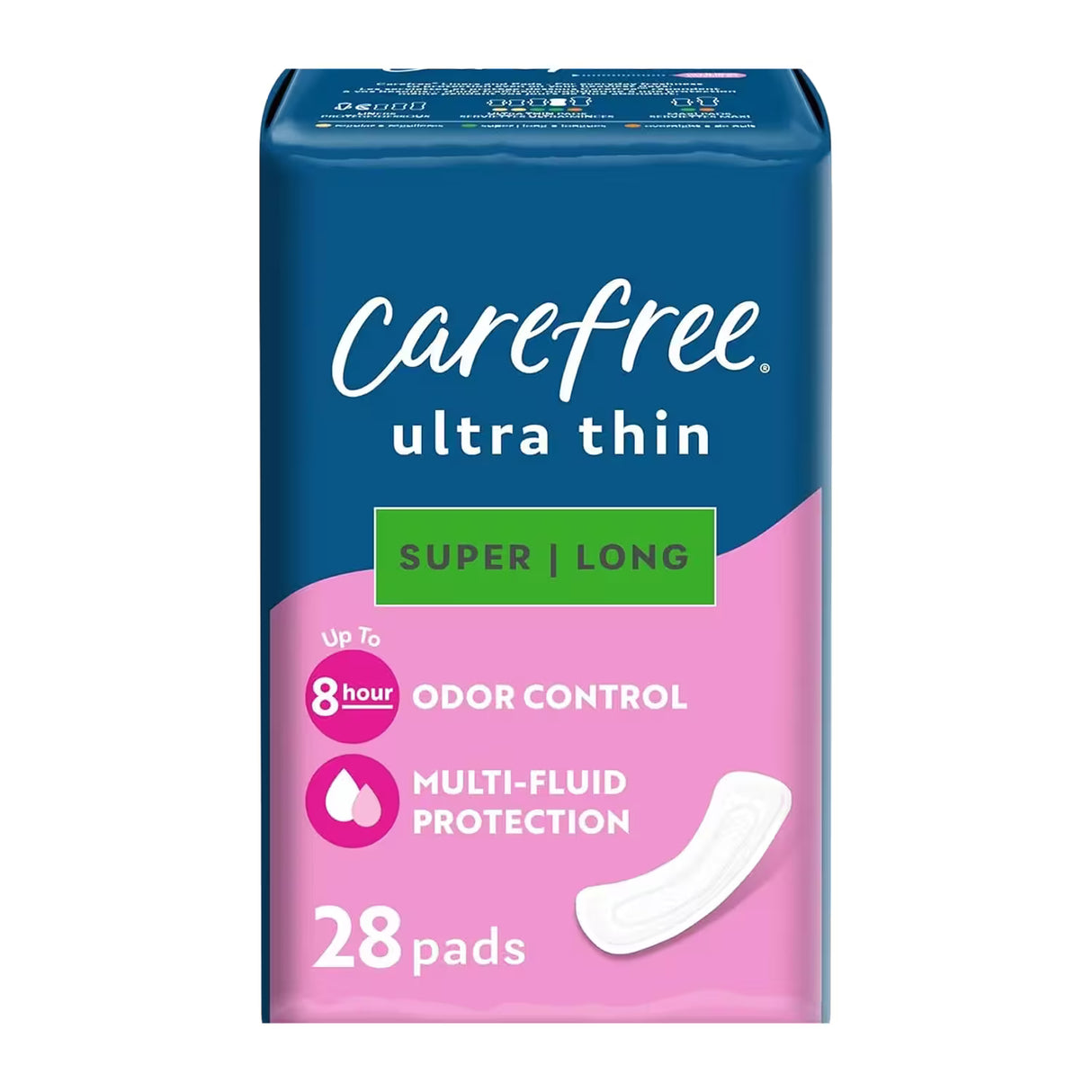 Carefree Ultra Thin Super/Long Pads without Wings – 28 Pads – 3 Pack