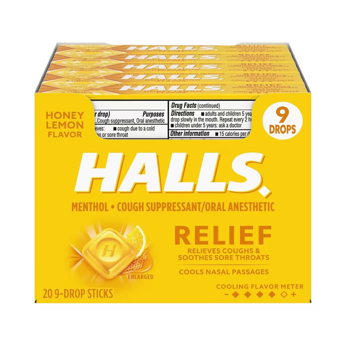 HALLS Relief Honey Lemon Cough Drops Sticks – 9 Ct – 480 Pack