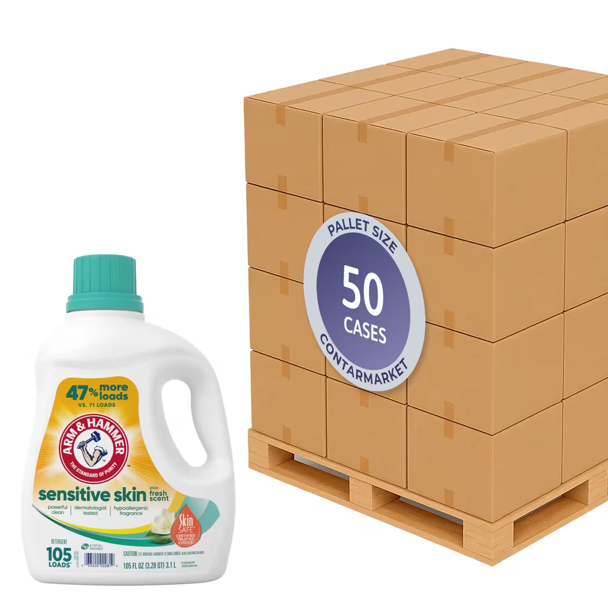 Arm & Hammer Sensitive Skin Plus Liquid Laundry Detergent – 105 fl oz – 4 Pack - 50 cases pallet