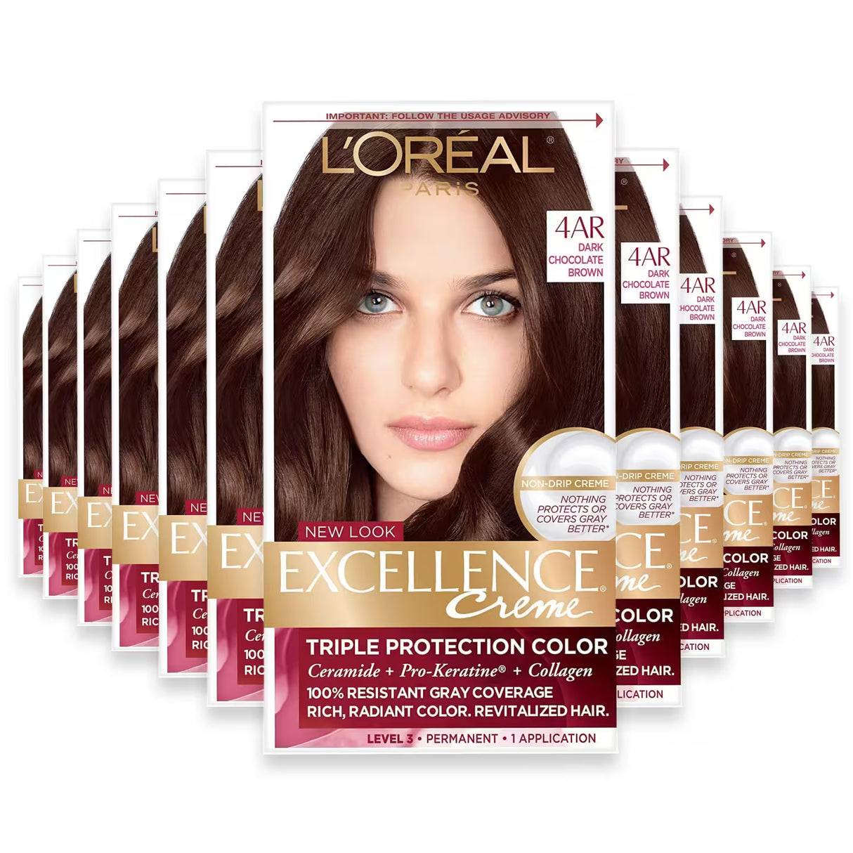 L’Oreal Paris Excellence Crème Permanent Hair Color Kit, 4AR Dark Chocolate Brown - 12 Pack