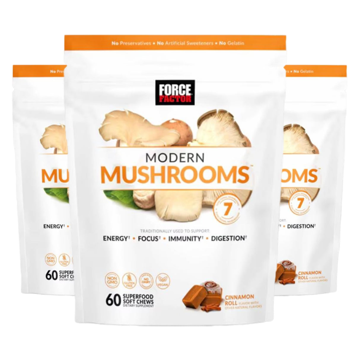 Force Factor - Modern Mushrooms, Cinnamon Roll - 60 Soft Chews - 3 Pack