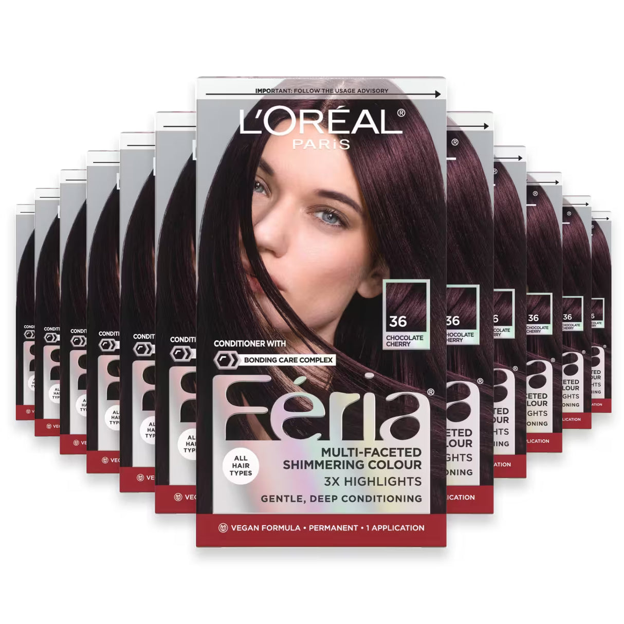 L’Oréal Paris Feria Permanent Hair Color – #36 Chocolate Cherry – 12 Pack