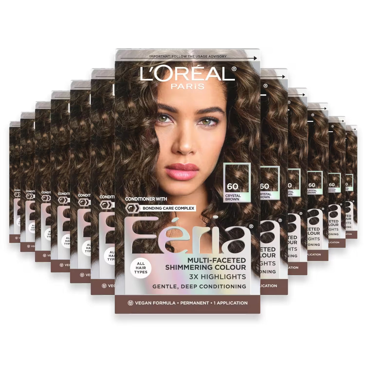 L’Oréal Paris Feria Permanent Hair Color – #60 Crystal Brown – 12 Pack