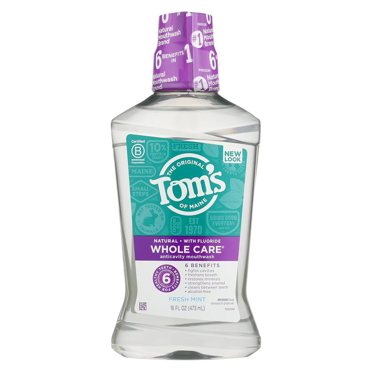 Tom’s of Maine Whole Care Mouthwash, Fresh Mint, 16 oz Bottles - 6 Pack