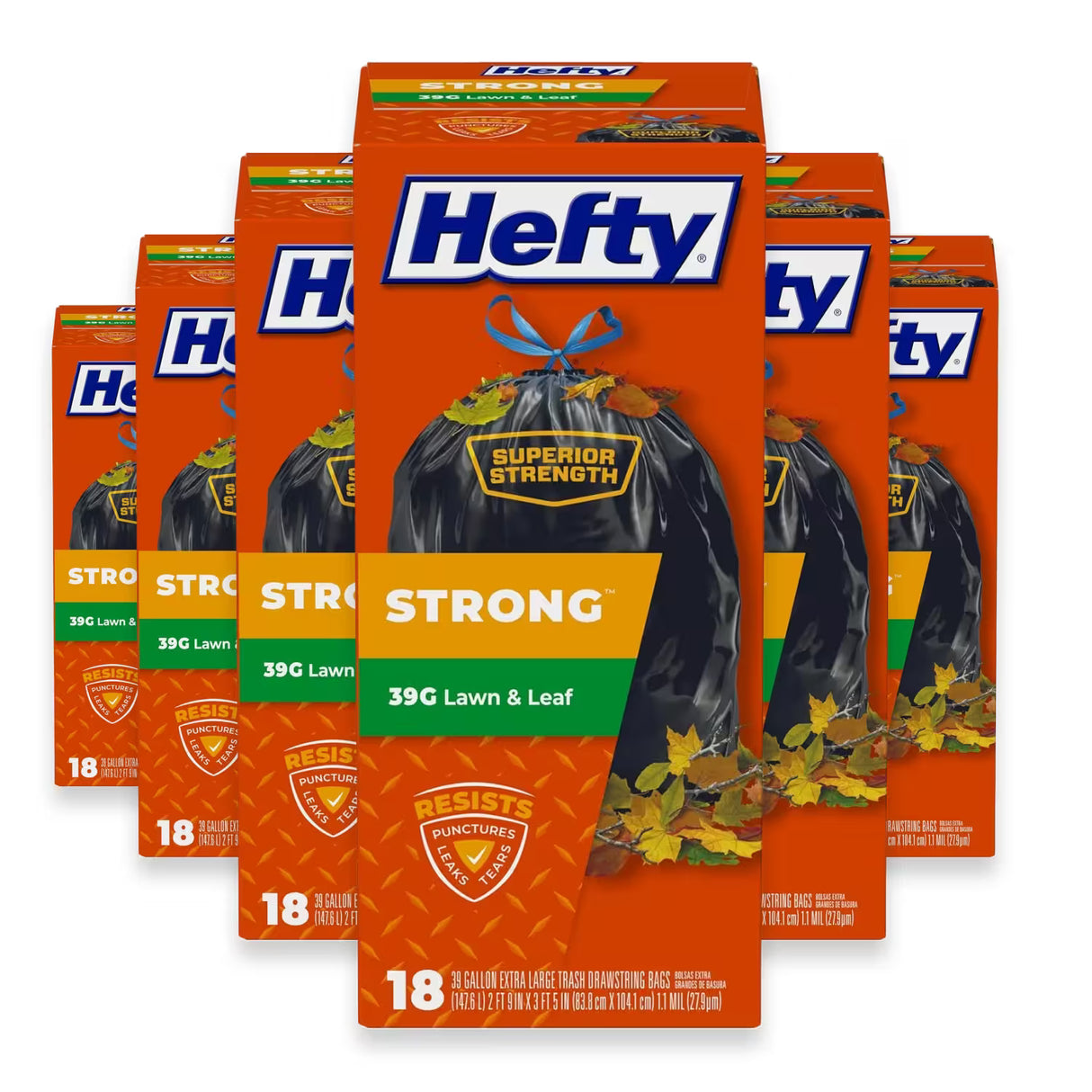 Hefty Cinch Sak Lawn & Leaf Trash Bags 39 Gallon – 18 Count – 6 Pack