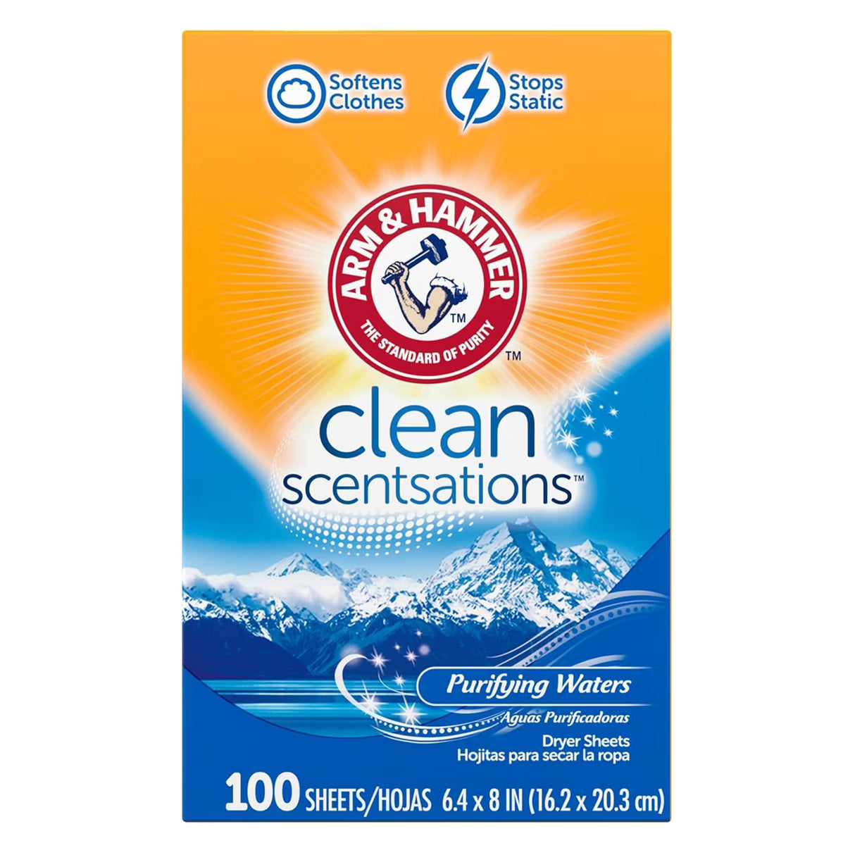 Arm & Hammer Dryer Sheets, Pure Waters Scent, 100 Count - 6 Pack