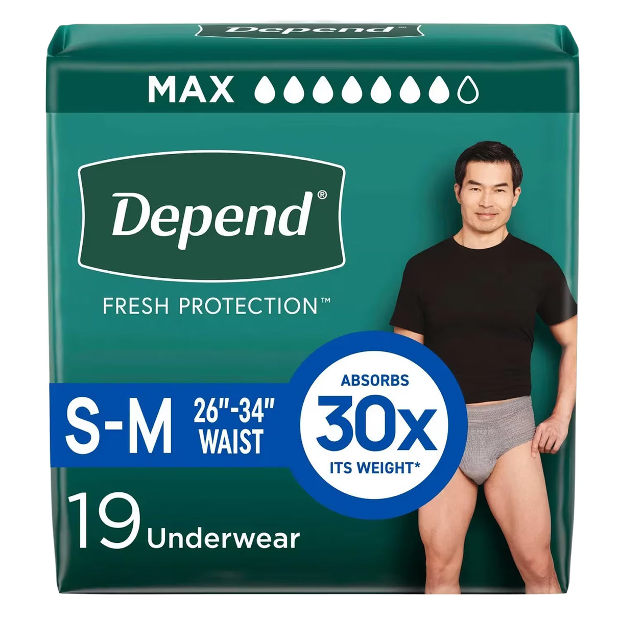 Depend Fresh Protection Incontinence Underwear for Men, Maximum Absorbency, Size Small/Medium - 19 Ct - 2 Pack