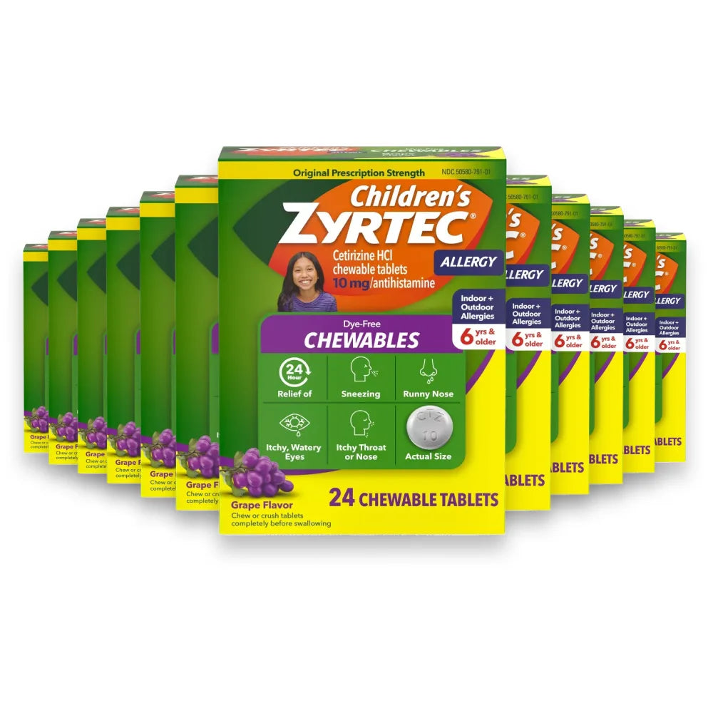 Zyrtec - Children's Dye Free Cetirizine 10mg Chewables, Grape - 24 Ct Each - 24 Pack