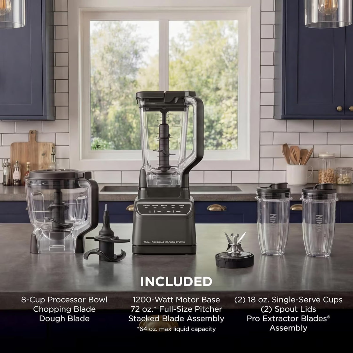 Ninja Total Crushing Kitchen System – 1200W Blender, 72oz Pitcher, 8-Cup Processor