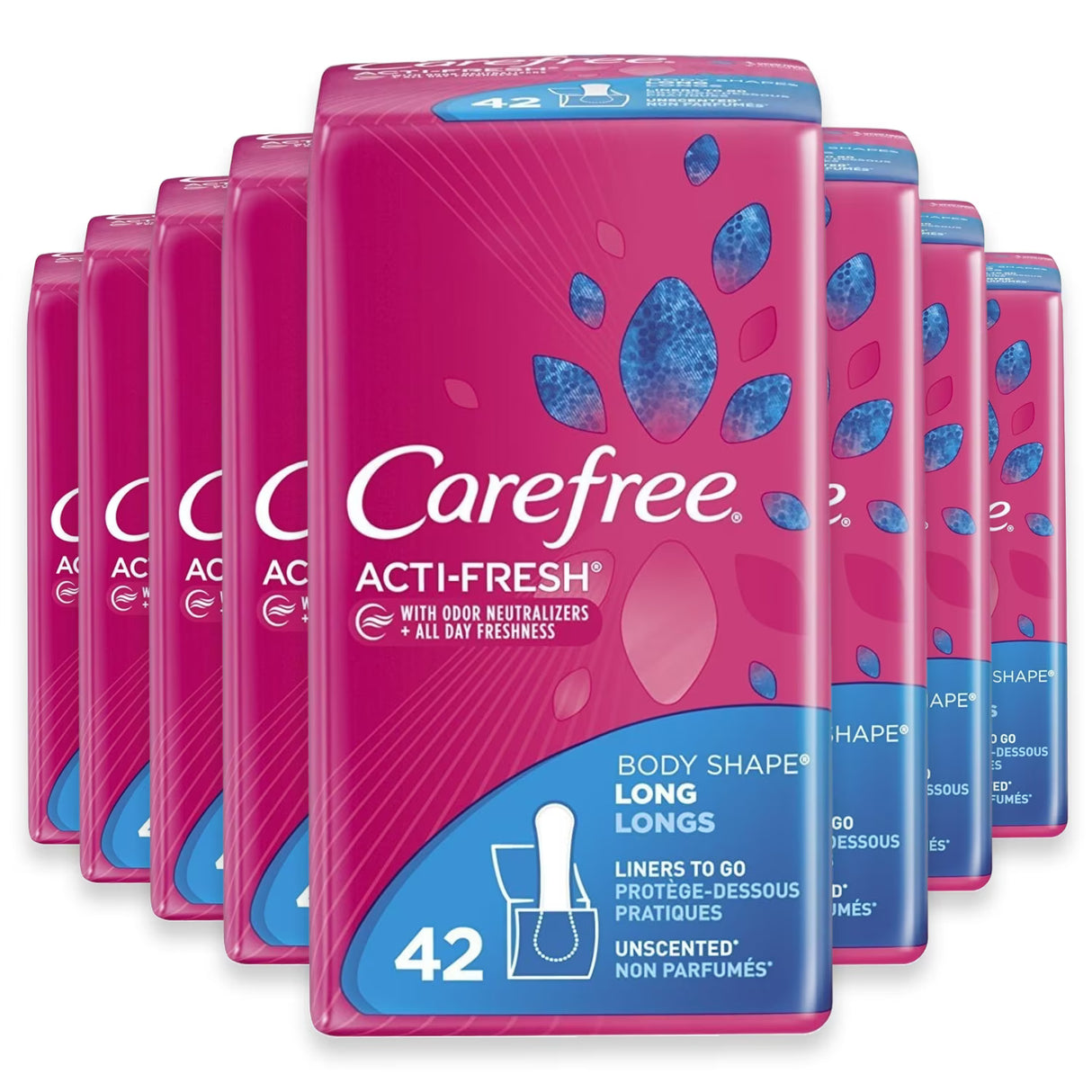 Carefree Body Shape Long Unscented Panty Liners - 42 Ct - 8 Pack