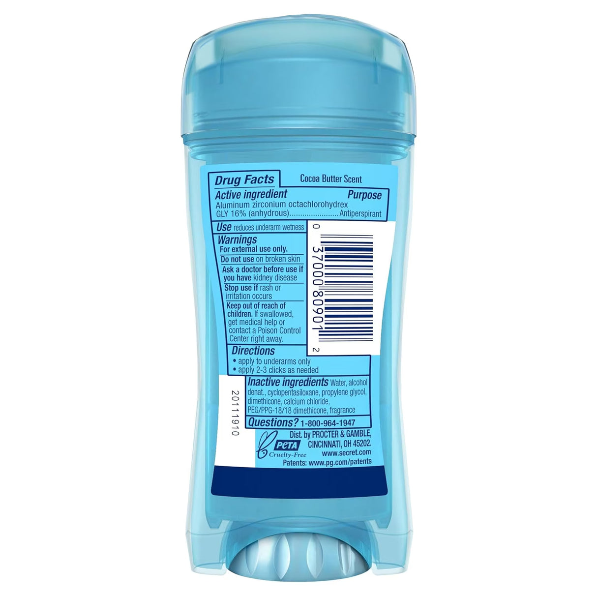 Secret Deodorant 2.6 oz, Cocoa Butter - 12 Pack