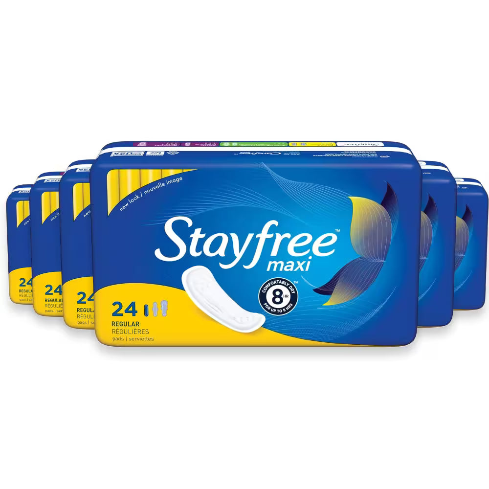 Stayfree Maxi Pads Regular Absorbency – 24 Count – 6 Pack