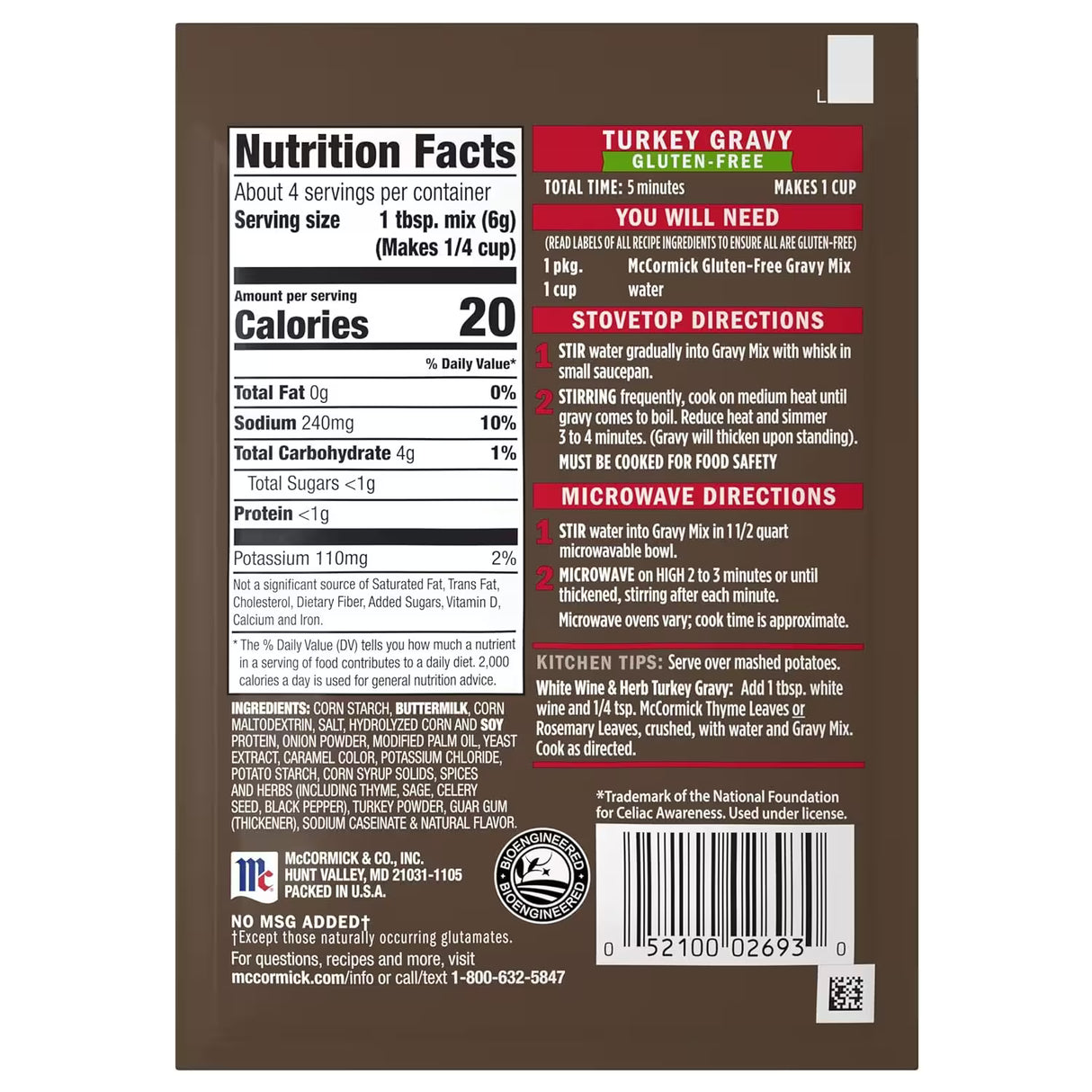McCormick Gluten Free Turkey Gravy Mix, 0.88 oz - 12 Pack