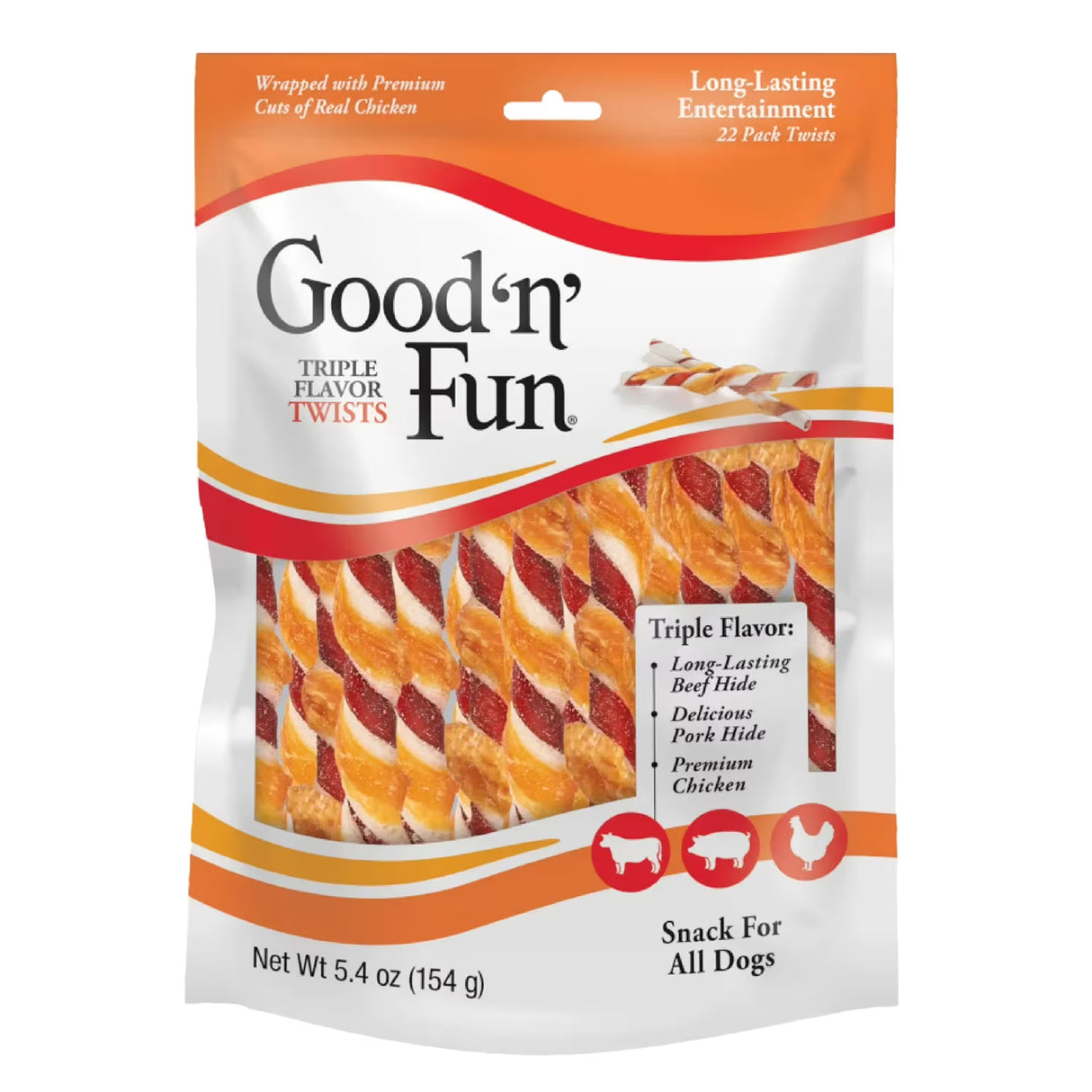 Good ‘n’ Fun Twists Dog Chews, Triple Flavor - 22 Ct - 7 Pack