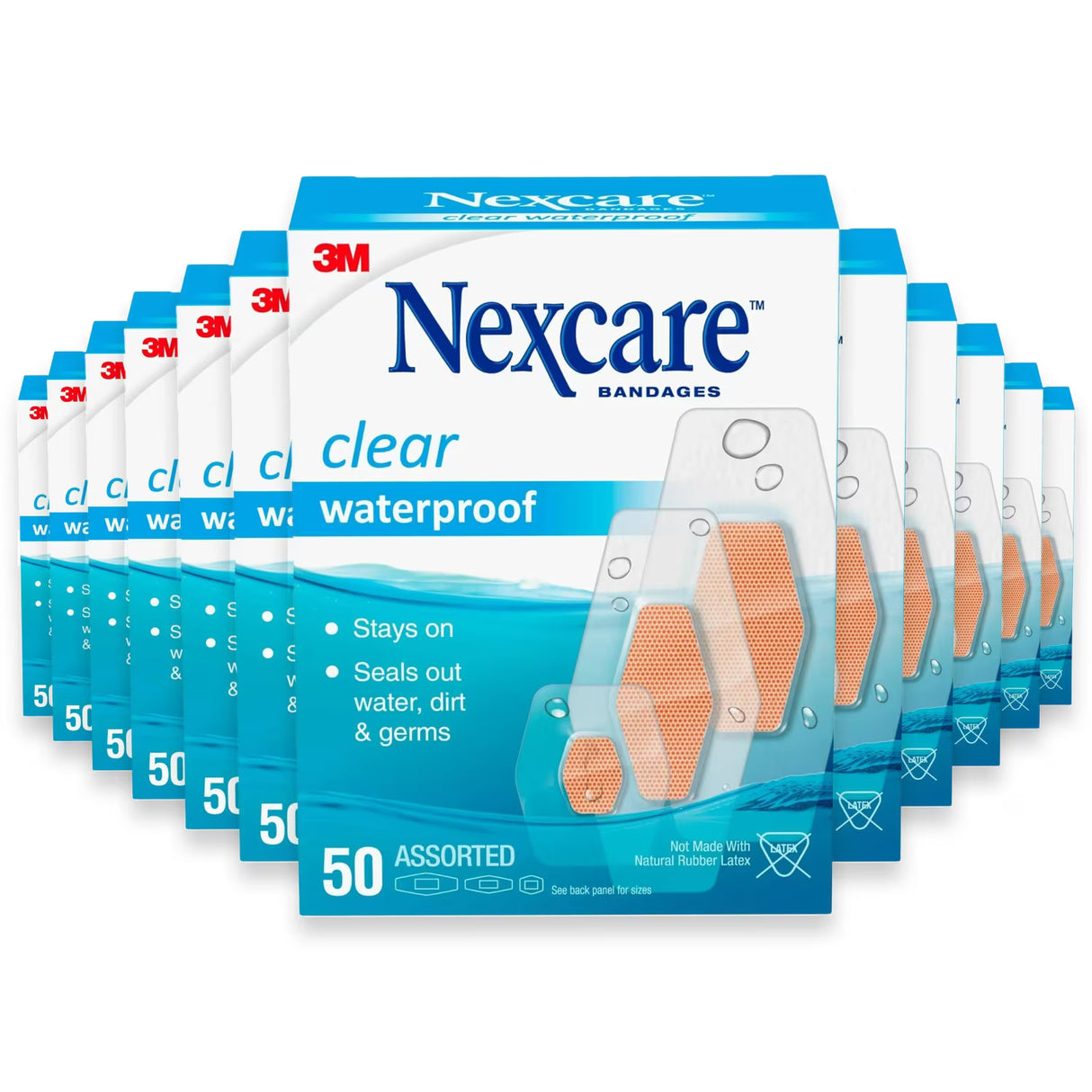 Nexcare Waterproof Clear Bandages, Assorted Sizes, 50 CT - 24 Pack