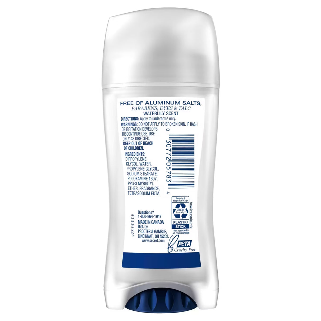 Secret Aluminum Free Waterlily Deodorant - 2.4 oz - 12 Pack