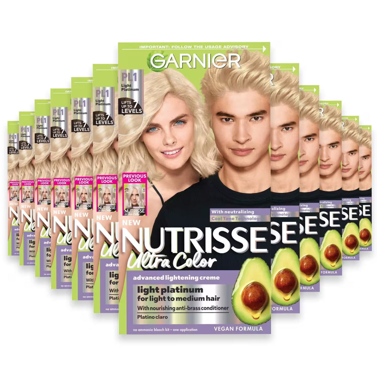 Garnier Nutrisse Ultra Color Permanent Hair Color Kit, #PL1 Ultimate Pure Platinum - 12 Pack
