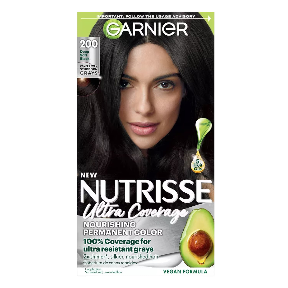 Garnier Nutrisse Ultra Coverage Permanent Hair Color Kit, #200 Ultimate Deep Soft Black - 12 Pack