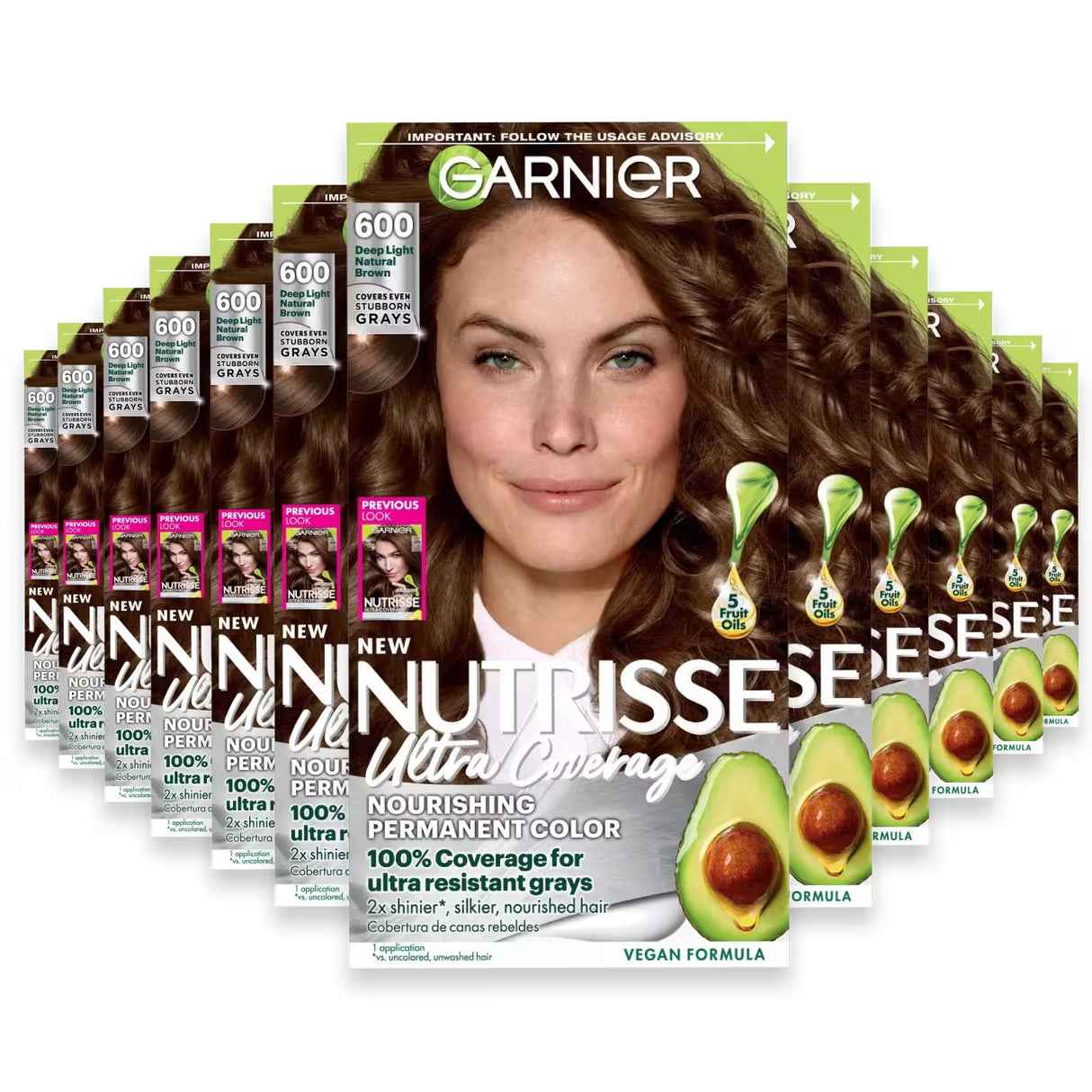Garnier Nutrisse Ultra Coverage Permanent Hair Color Kit, #600 Ultimate Light Natural Brown - 12 Pack