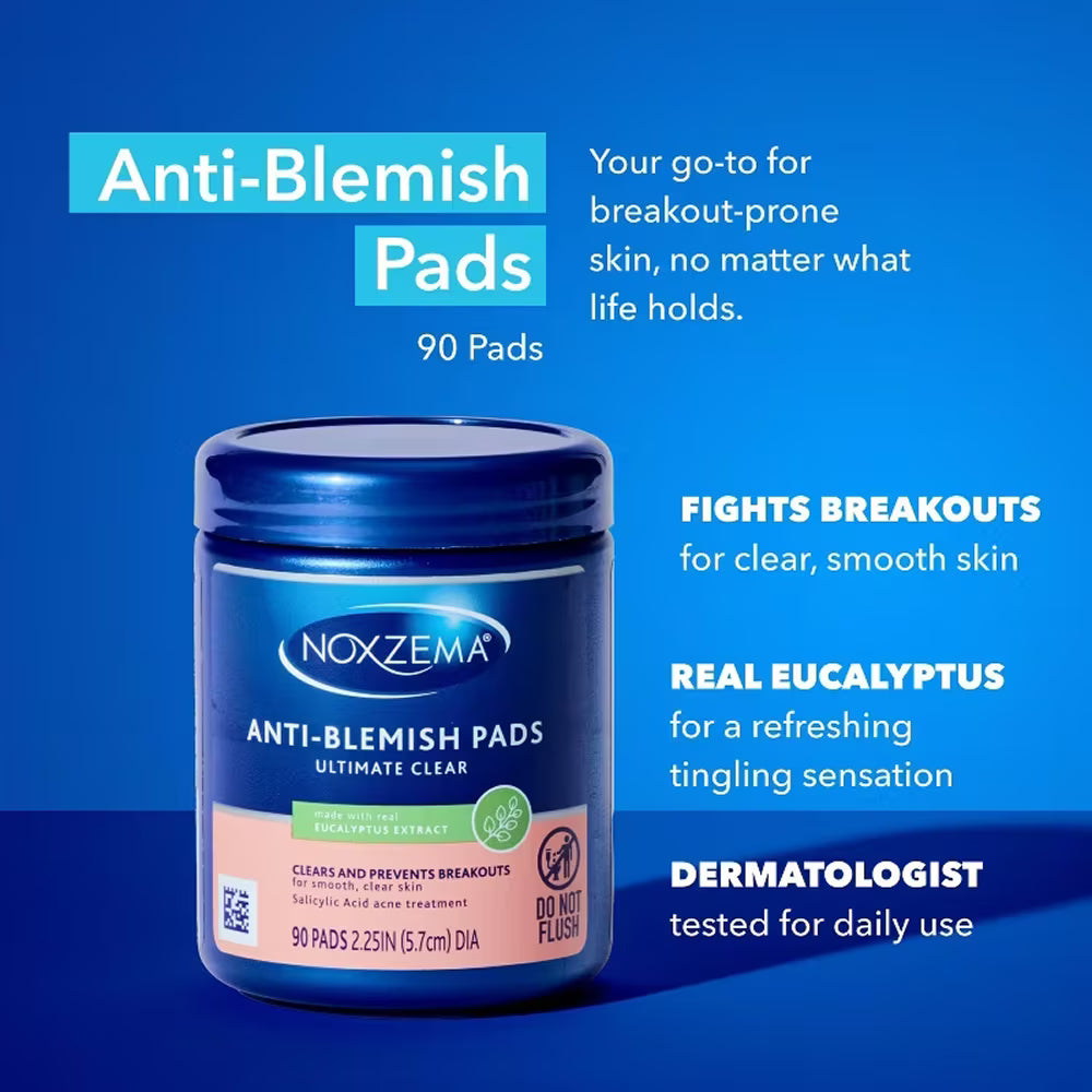 Noxzema Ultimate Clear Anti Blemish Pads, Eucalyptus - 90 Ct - 6 Pack