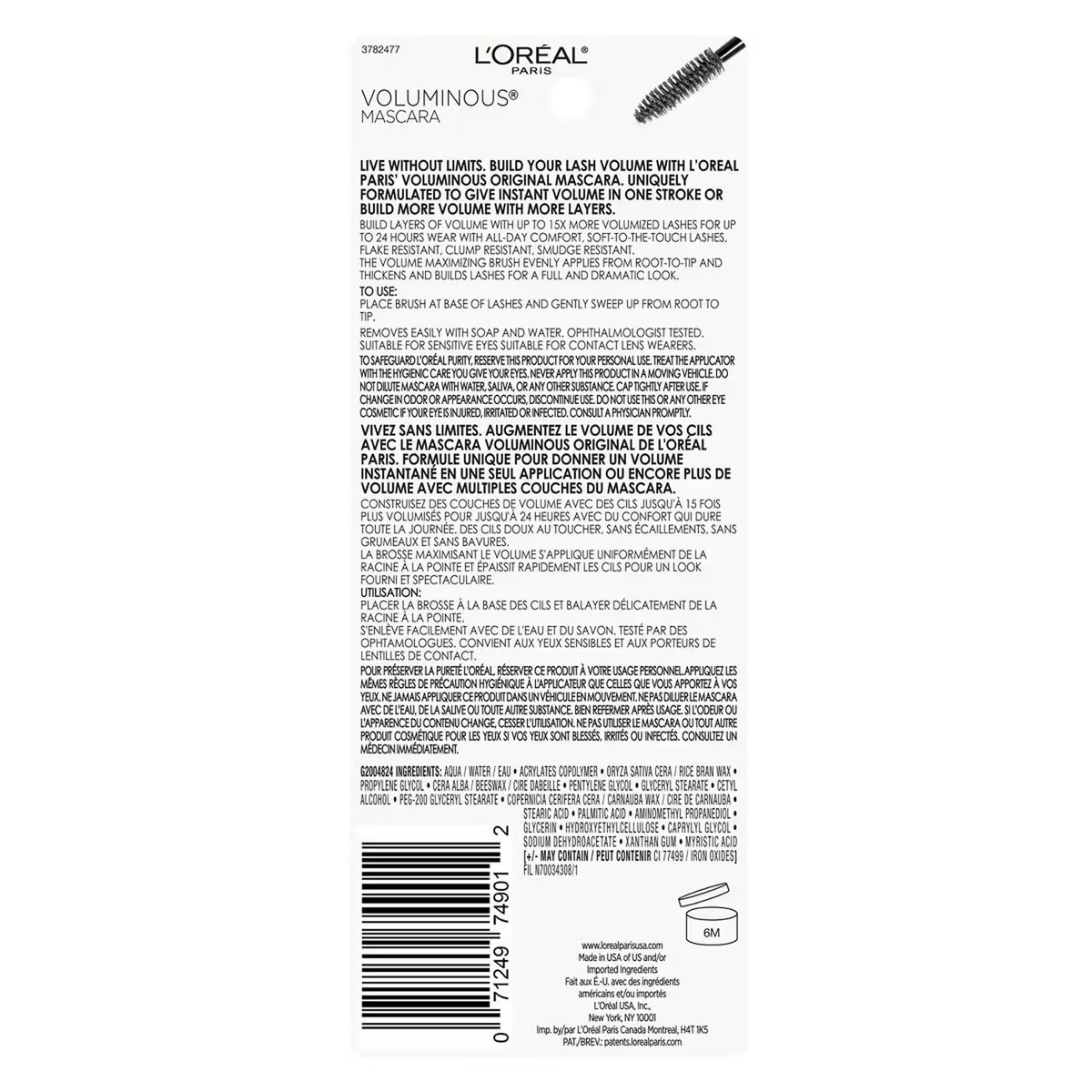 L'Oréal Voluminous Black Mascara 305 - 72 Pack