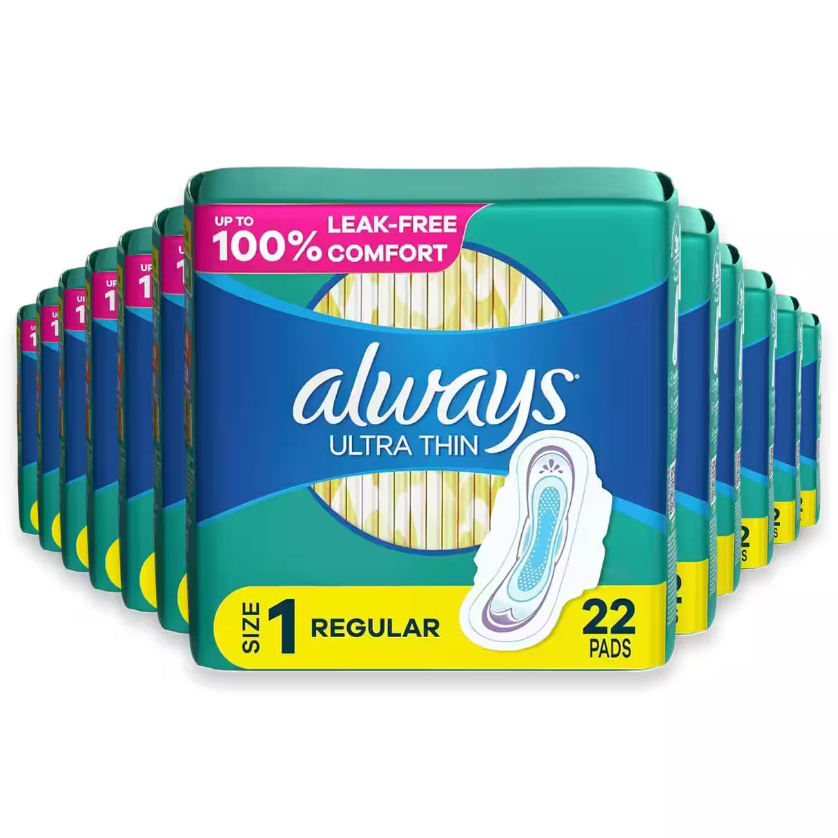 Always Ultra Thin Pads with Wings, Size 1 22 Ct – 12 Pack