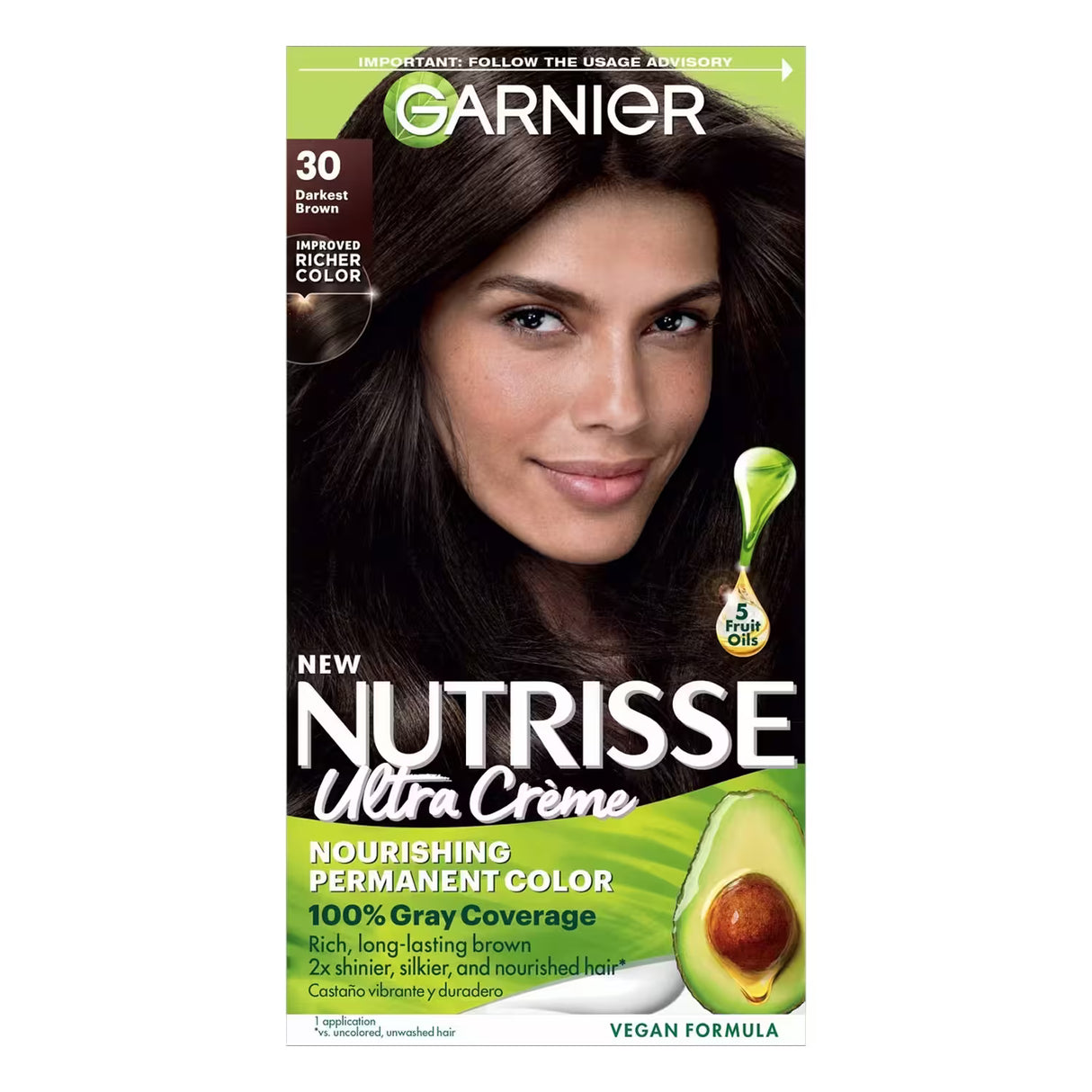Garnier Nutrisse Ultra Crème Permanent Hair Color Kit, #30 Darkest Brown - 12 Pack