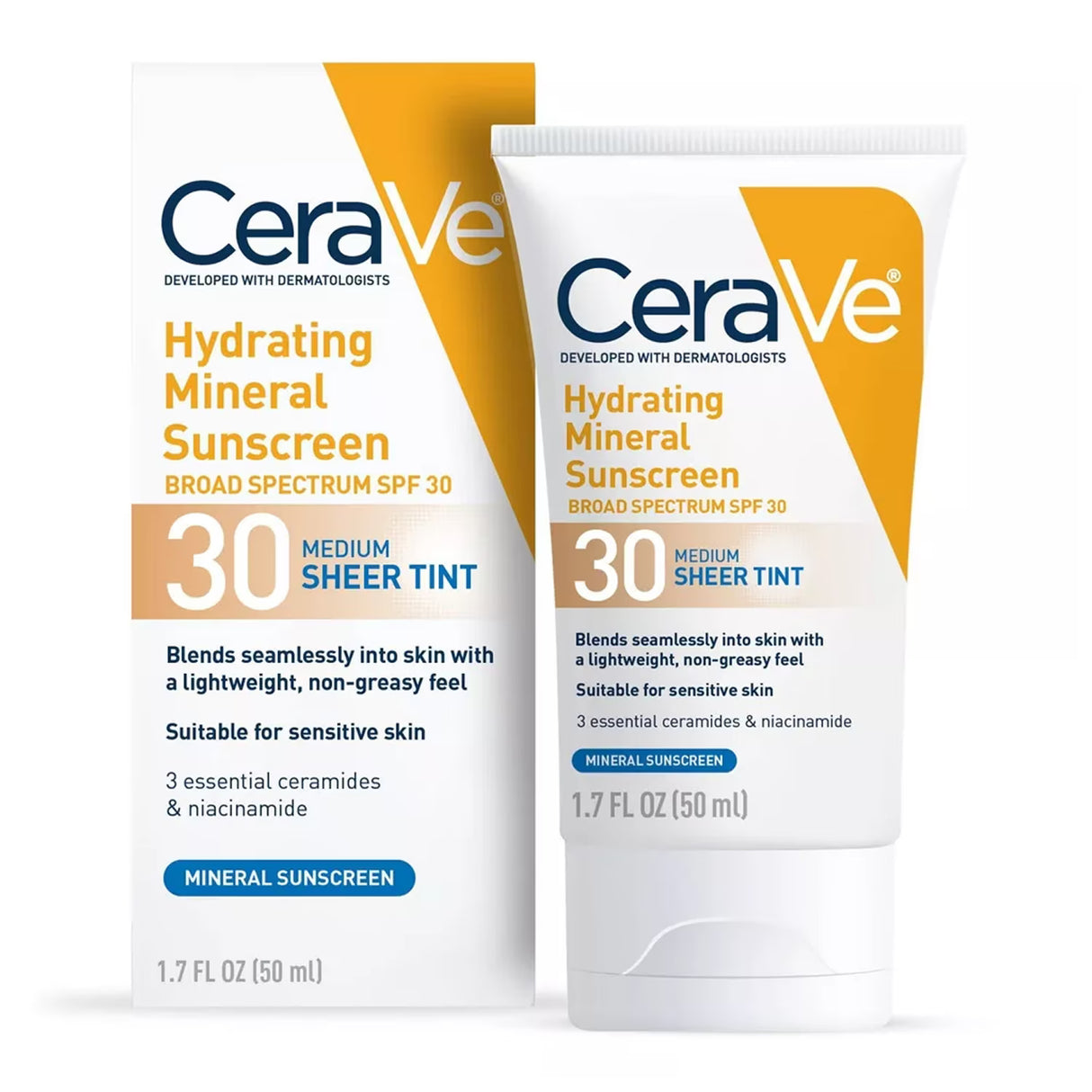 CeraVe Hydrating Mineral Sunscreen Sheer Tint, SPF 30 - 1.7 oz - 24 Pack