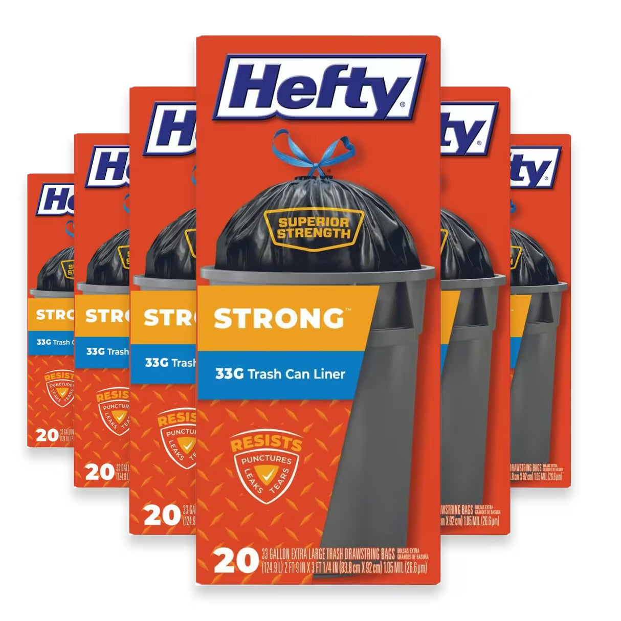 Hefty Cinch Sak Large Trash Bags 33 Gallon – 20 Count – 6 Pack