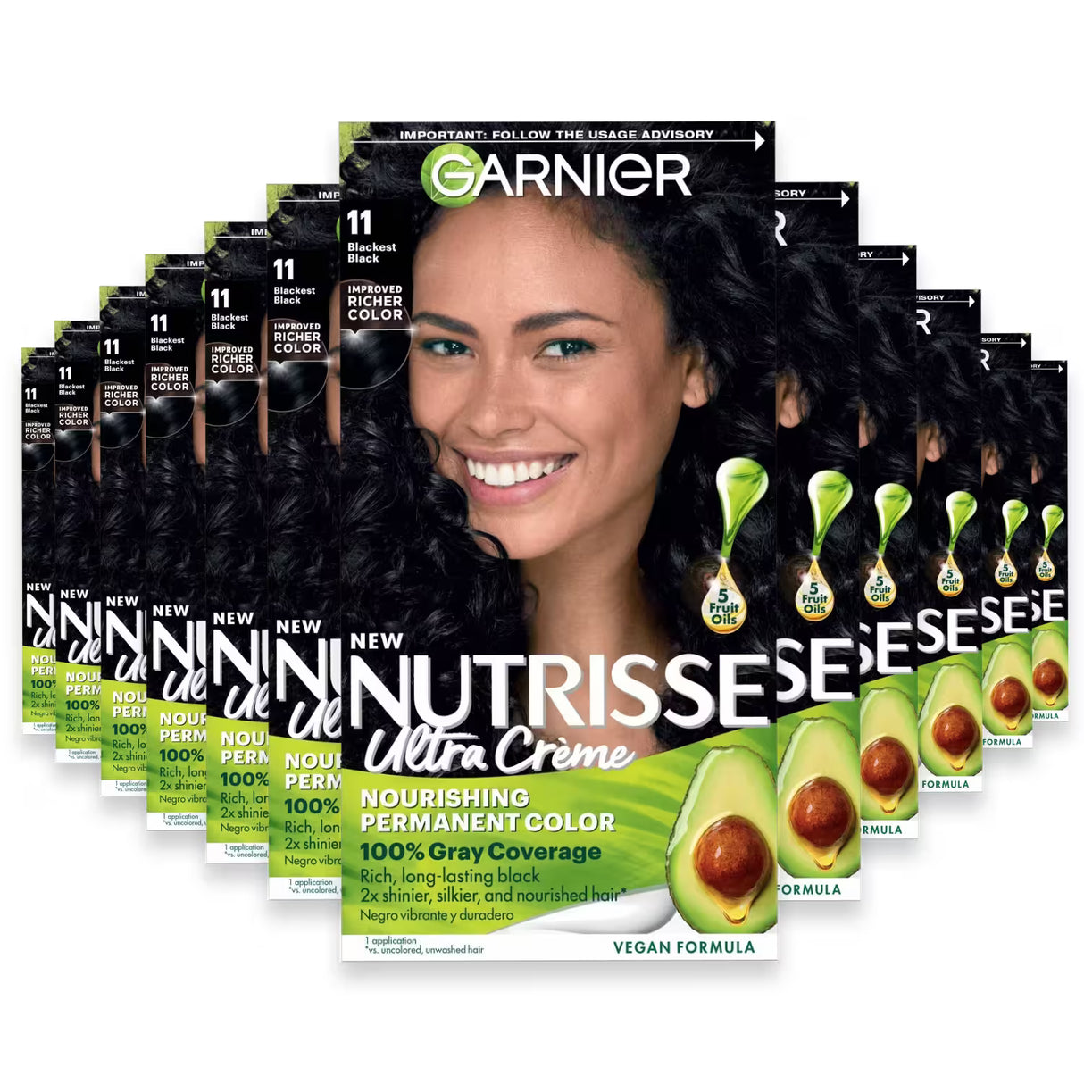 Garnier Nutrisse Ultra Crème Permanent Hair Color Kit, #11 Blackest Black - 12 Pack