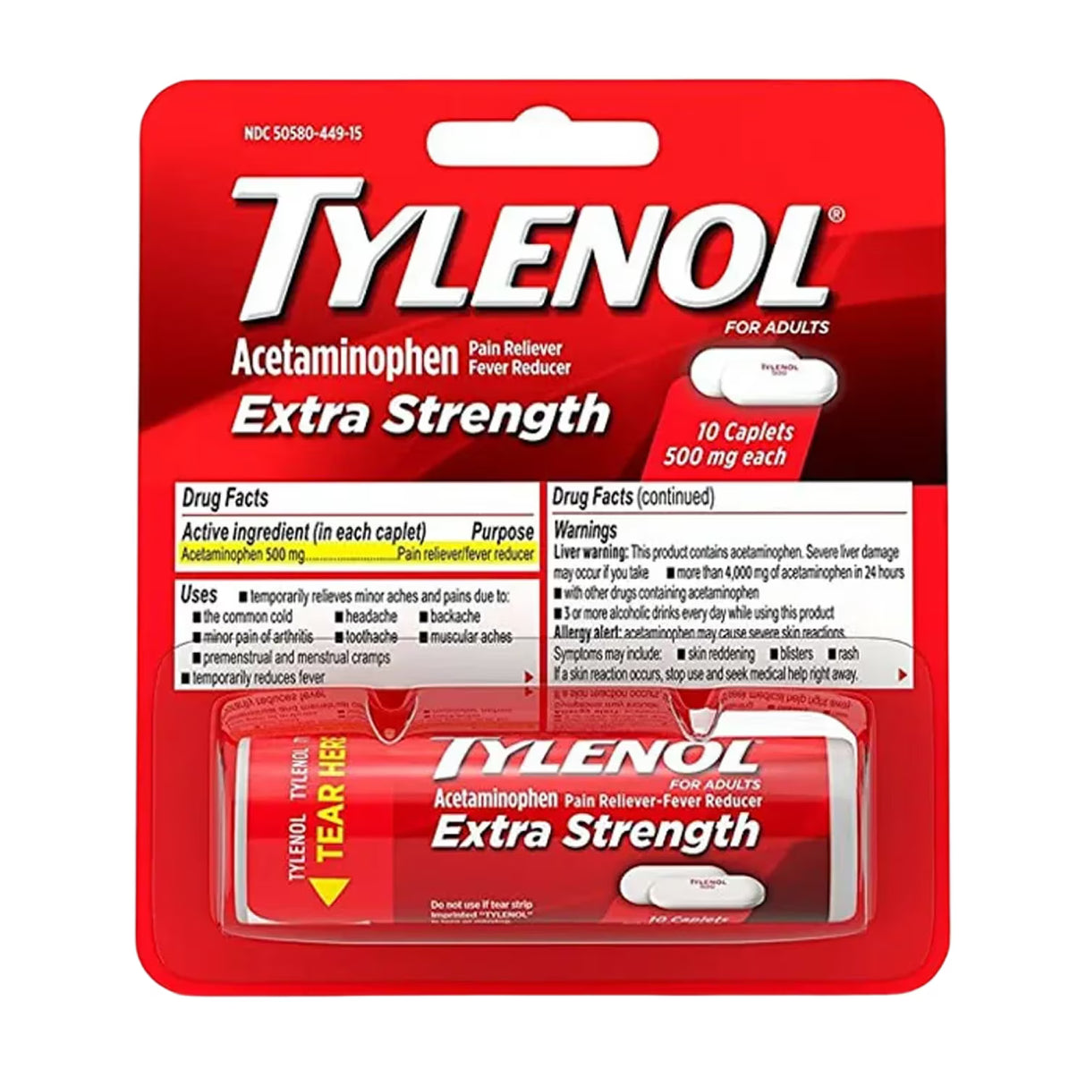 Tylenol Caplets Extra Strength, 10 Ct - 12 Pack