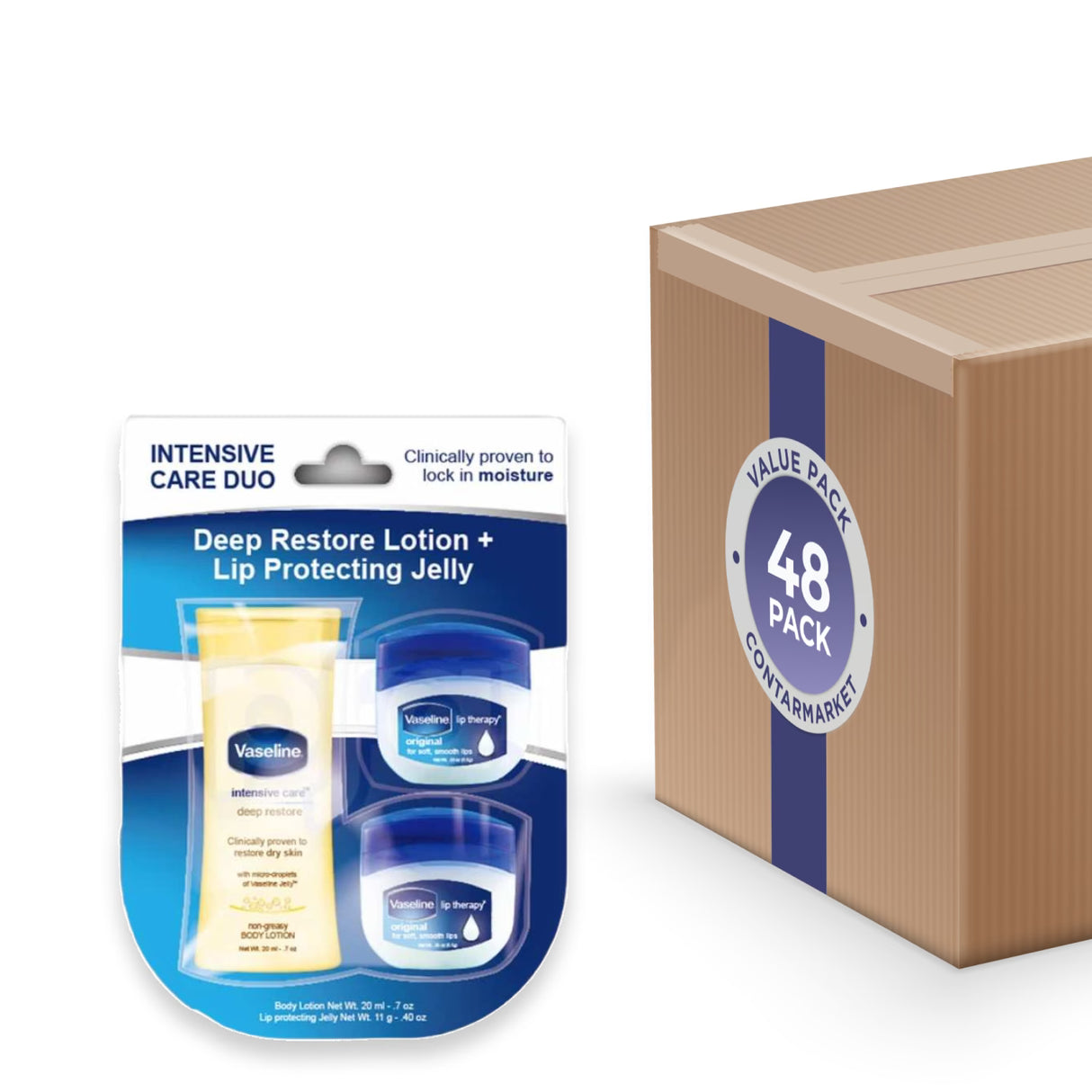 Vaseline - Intensive Care Duo, Deep restore Lotion + Lip Protecting Jelly - 0.9 Oz - 48 Pack