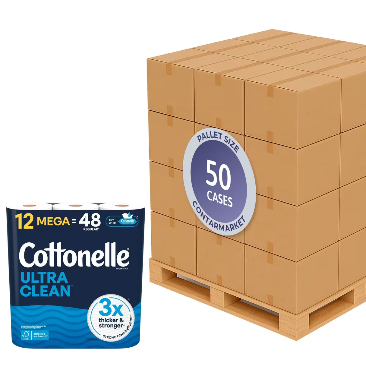 Cottonelle CleanCare Toilet Paper – 12 Mega Rolls – 4 Pack - 50 cases pallet