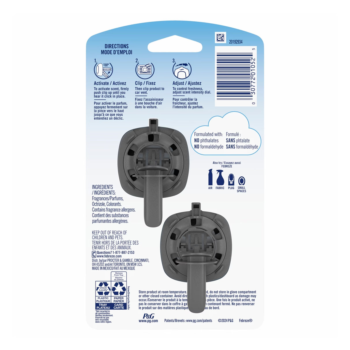 Febreze Car Vent Clips Linen & Sky, 2ct - 8 Pack