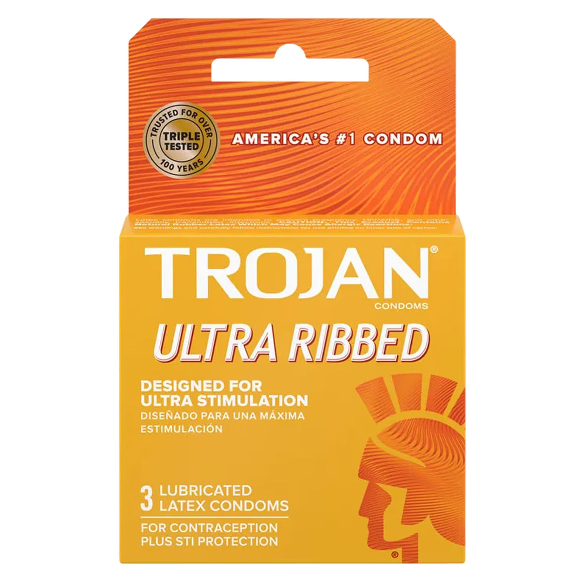 Trojan Lubricated Condoms, Ultra Ribbed, 3 Ct - 48 Pack