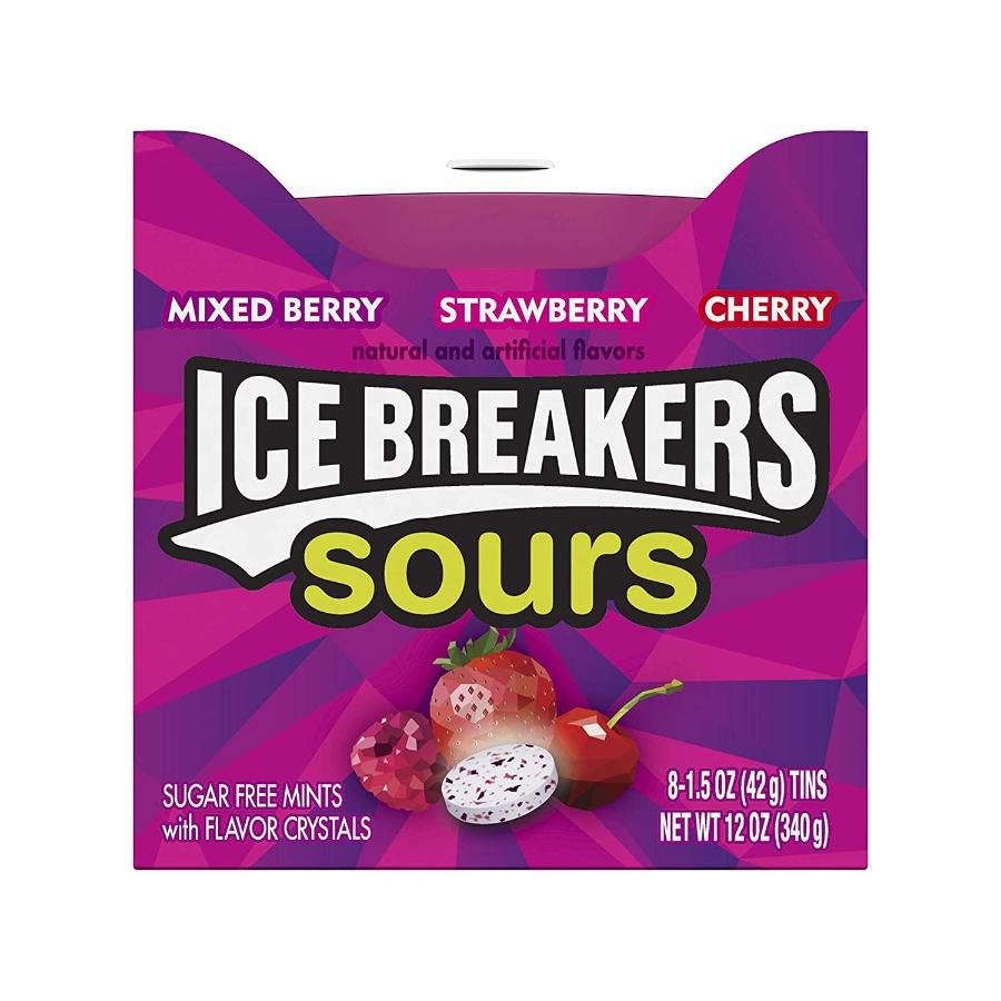Ice Breakers Sours Sugar Free Mints, Mixed Berry, Strawberry, Cherry - 8 Pack
