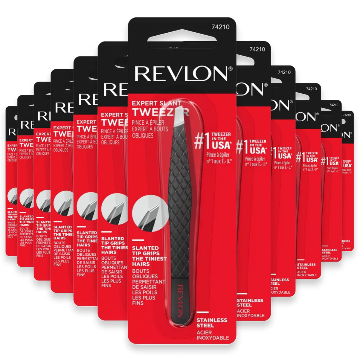 Revlon Stainless Steel Slant Tip Tweezers - 72 Pack