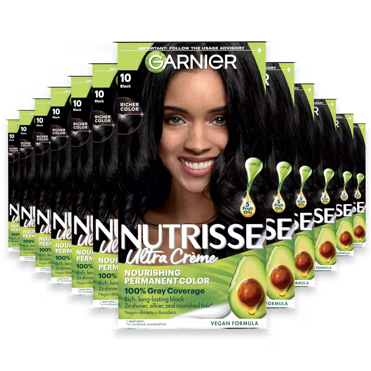 Garnier Nutrisse Permanent Hair Color , #10 Black - 12 Pack