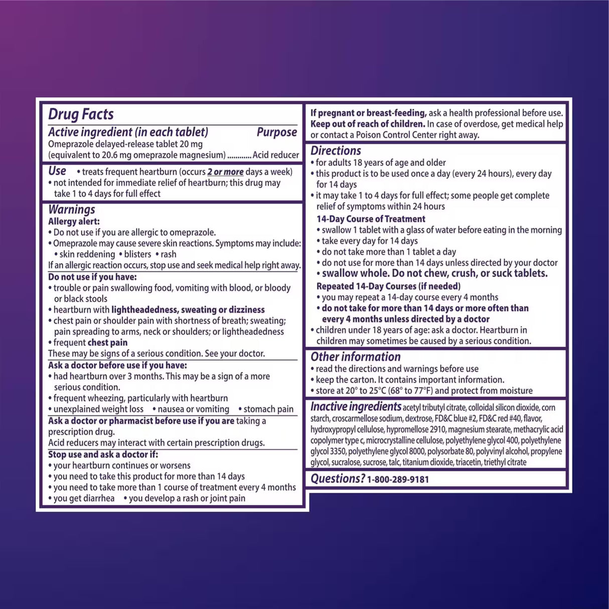 Prilosec OTC Wildberry Tablets 20 mg - 14 Ct- 24 Pack