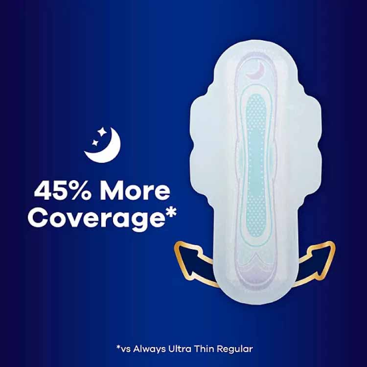 Always - Ultra Thin Size 4 Overnight Pads With Wings, Unscented - 80 Ct