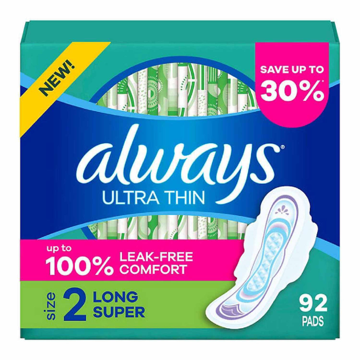 Always - Ultra Thin Long Super Pads with Wings, Size 2 - 92 Ct Each