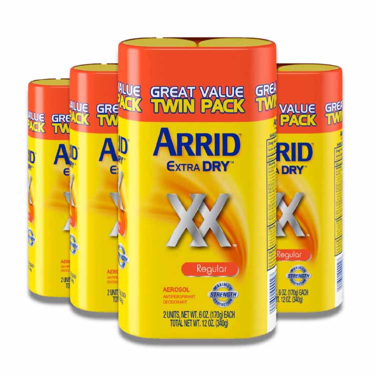 Arrid Twin Pack, Extra Dry Aerosol, Antiperspirant Deodorant, Regular - 6 oz - 4 Pack
