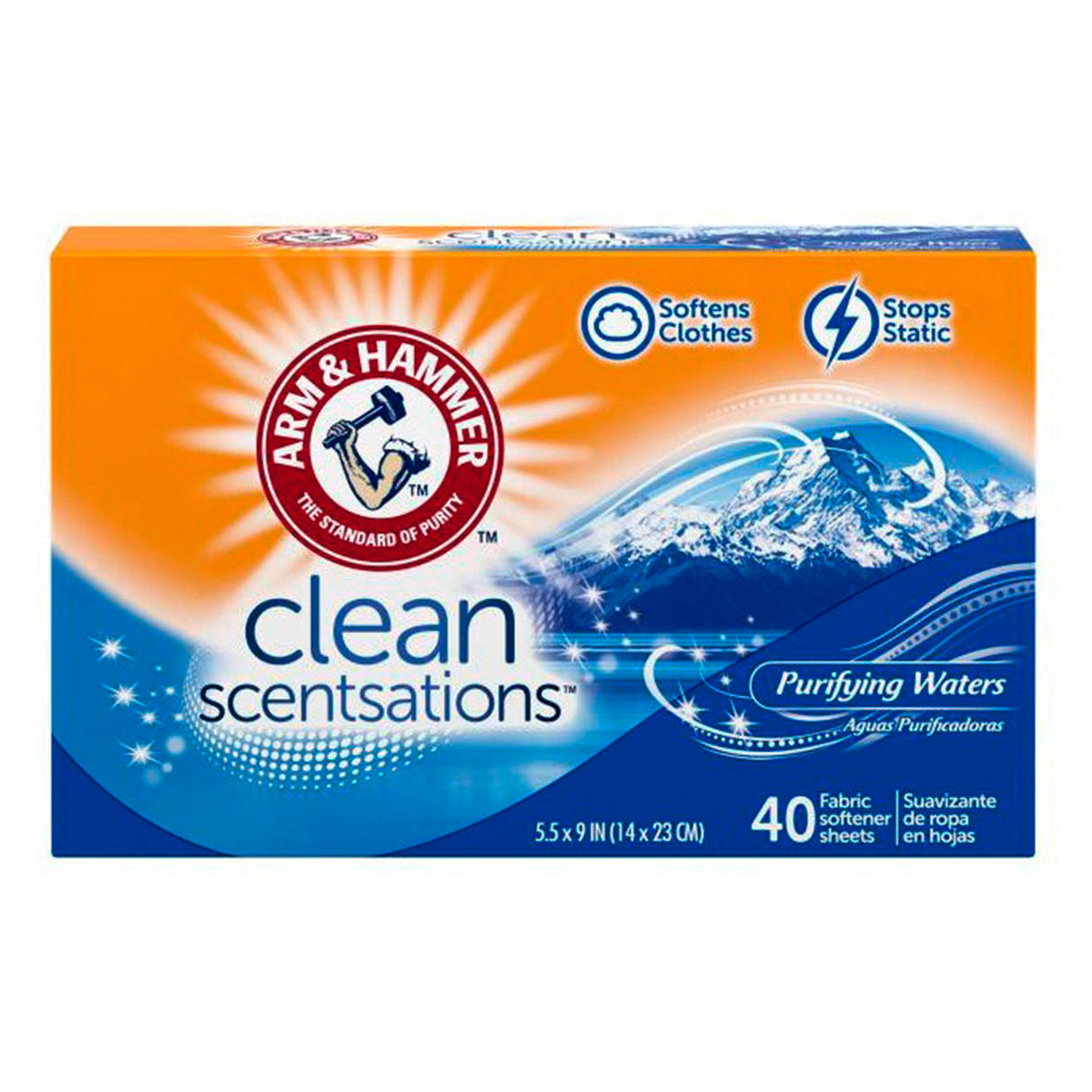 Arm & Hammer Fabric Softener Sheets Purifying Waters, 40 Count - 12 Pack