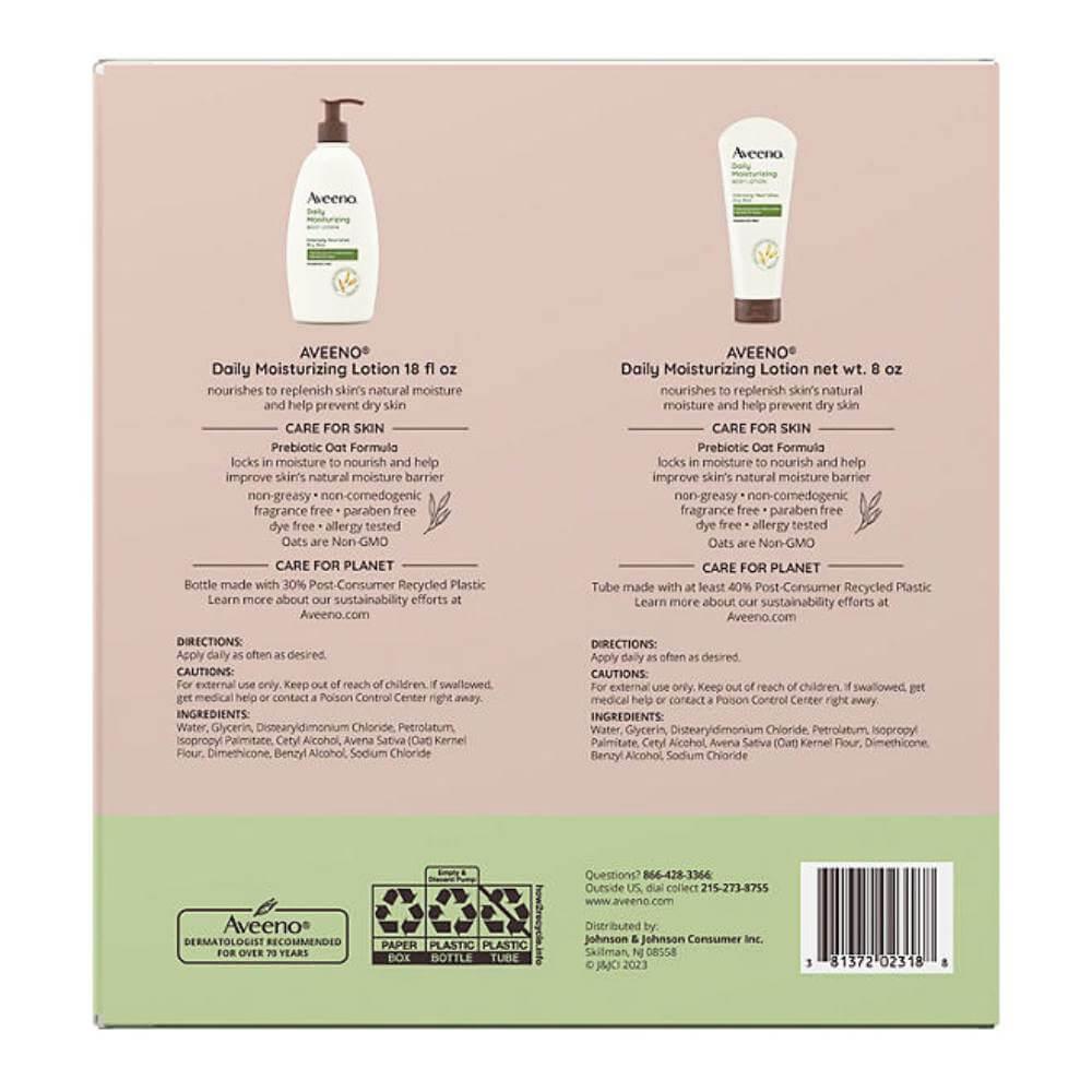 Aveeno Daily Moisturizing Body Lotion - 18 Oz - 2 Pack + 8 Oz Tube Contarmarket