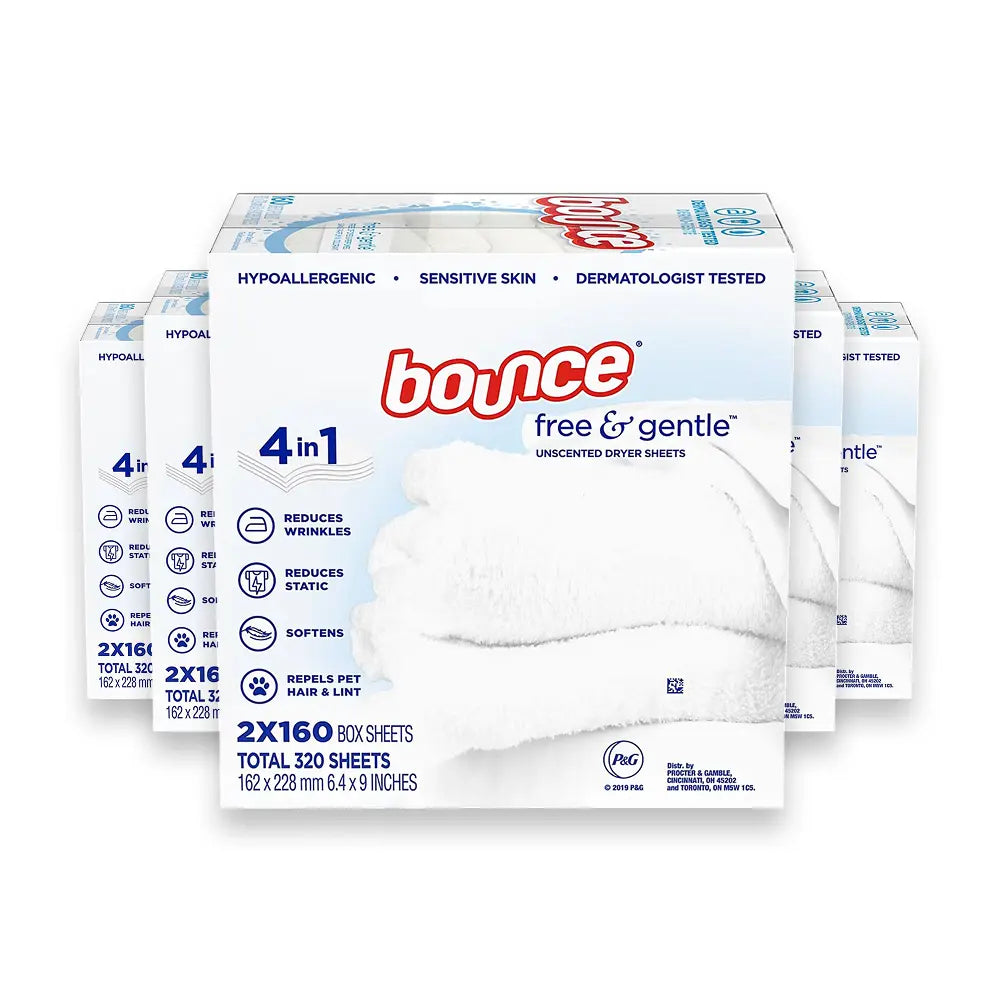 Bounce - Free & Gentle Unscented Dryer Sheets - 320 Count - 5 Pack